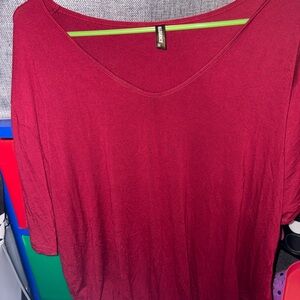 Marled Deep Red V-Neck Long Sleeve Top